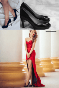 Black shoes with red dress