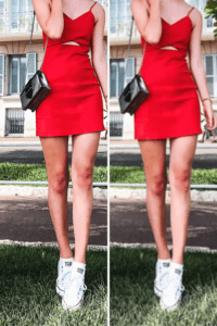 White Sneakers with a red dress