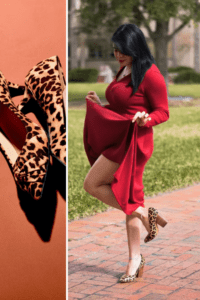 animal print heels and red dress